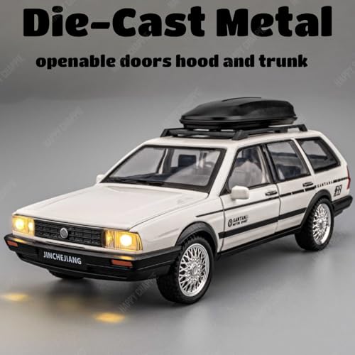Image of Die-Cast Metal Car Model 1:32 Scale SANTANA STATION | Alloy Metal Car with Openable Doors, Hood & Trunk | LED Headlight & Taillight with Sound | Pull Back & Go Toy for Kids & Collectors (white)