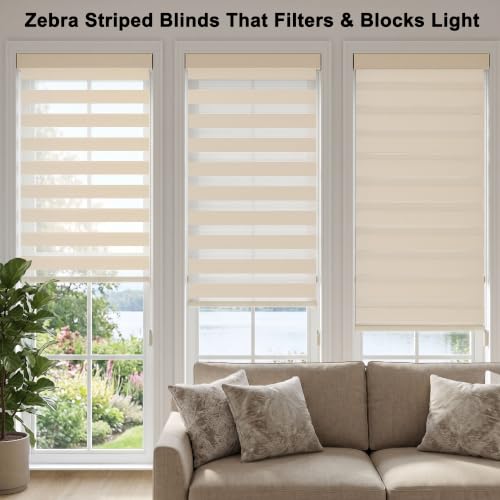 Image of Story@Home Zebra Blinds for Windows W 3 ft x H 7 ft | Dual Layer Roller Shades for Day and Night Privacy, Light Filtering Sheer Blinds for Home and Office, Modern Window Treatments - Beige
