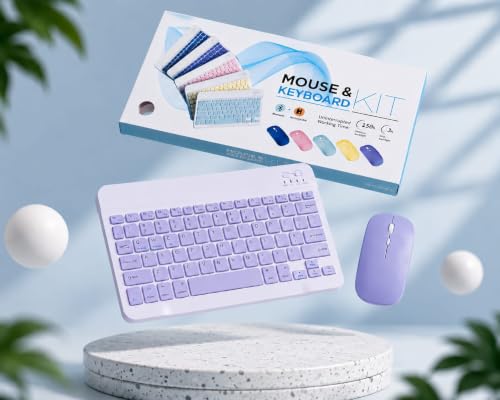 Image of Wireless Bluetooth Keyboard and Mouse Combo, Rechargeable Slim Multi-Device Keyboard with Bluetooth, Mouse with Bluetooth & 2.4G USB Receiver. (Purple)