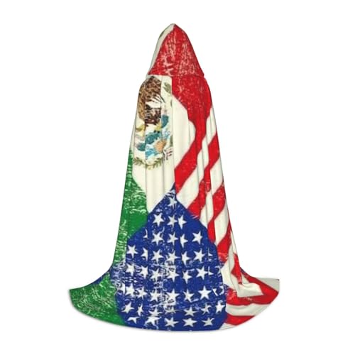 XLEWSIEU Capa con capucha con estampado de bandera mexicana americana para adolescentes, Navidad, cosplay, disfraces