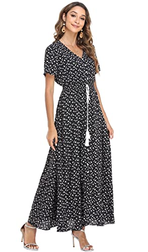 Image of VintageClothing Women's Floral Maxi Dresses Boho Button Up Split Summer Casual Long Dress Beach Party Dress
