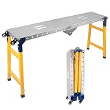 1100 LBS Heavy Duty Work Platform with 65" L X 12" W Welding Table Top, Alloy Steel Welding Table, 29-48" Height Adjustable Workbench, Foldable Work Bench with 360° Wheel for Welding Cart Painting