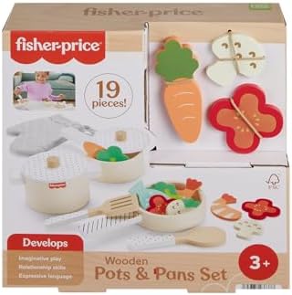 Fisher-Price Set de Cocina de Madera, Juguete de imitación con 19 Piezas Fabricadas con Material Certificado FSC, Juego Inspirado en Montessori, +3 años (HXT83)