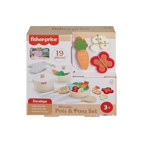 Fisher-Price Set de Cocina de Madera, Juguete de imitación con 19 Piezas Fabricadas con Material Certificado FSC, Juego Inspirado en Montessori, +3 años (HXT83)