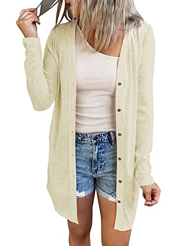 Dokotoo Womens Plus Size Fall Open Front Long Sleeve Summer Cardigans For Women Lightweight Sweater Casual Snap Button Down Sheer Thin Comfy Cardigan Pocketed Outwear Coats Beige Large #TOP30