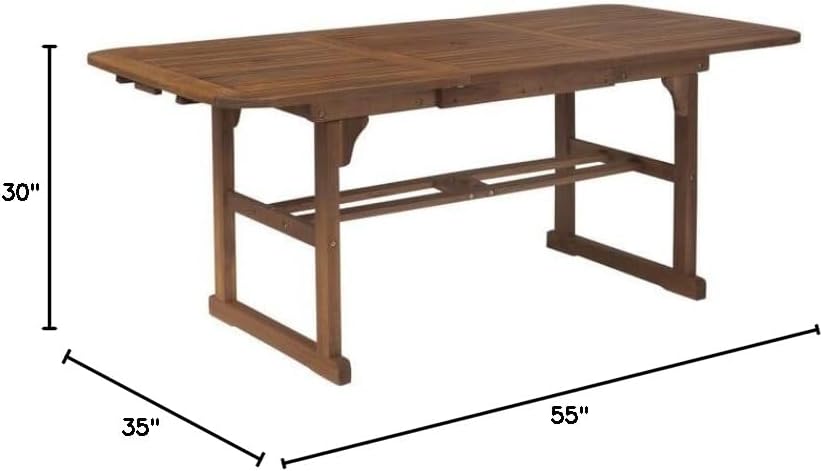 Outdoor Dining Table, Porch of Solid Acacia Wood, 30'' H X 35'' W X 55'' L. (Gray Wash)
