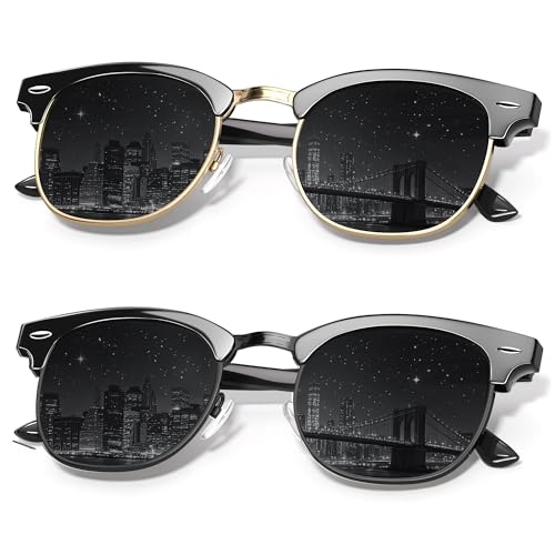 Reglaaly Polarized Sunglasses Men Women Classic Semi-Rimless UV Protection Driving, 2P-A09