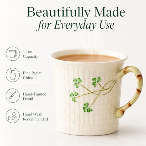 Taza de café irlandesa Belleek Classic 11 oz blanca miniatura 5