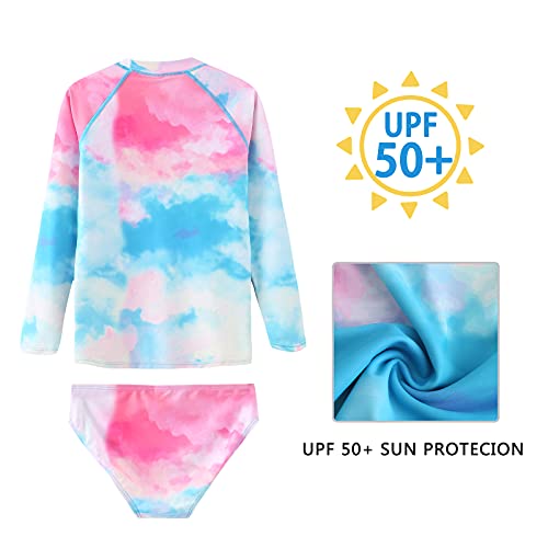 Aisyee Girls Long Sleeve Rash Guard Set Two Piece Swimsuits Tie Dye Bathing Suits for Kids UPF 50+ Swim Shirts4