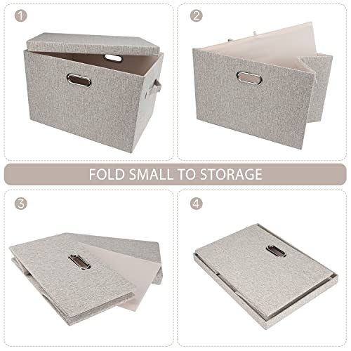 Graciadeco Large 17" 36 Quart Collapsible Stackable Storage Bins With Lids, 3 Packs Beige Foldable Fabric Closet Storage Boxes With Lids, 4 Handles Toy Heavy-Duty Dark Gray Linen Storage Cube Box Baskets Container Organizers And Storage For Bedroom Office (17 X 12 X 11) #TOP3