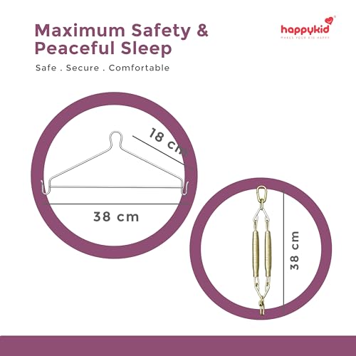 Image of Happykid Baby Cradle Set | Durable Cotton Cloth, Mosquito Net, Spring, Triangle and Window Hanger (White & Purple, Cradle (Without Window Hanger))
