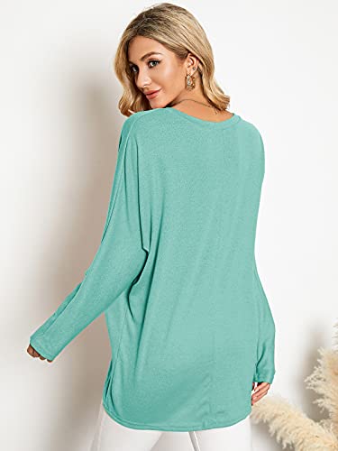 Image of ZANZEA Women's Off The Shoulder Batwing Tops Casual Loose Oversized Tshirts Long Sleeve Fall Pullover Sweater Tops