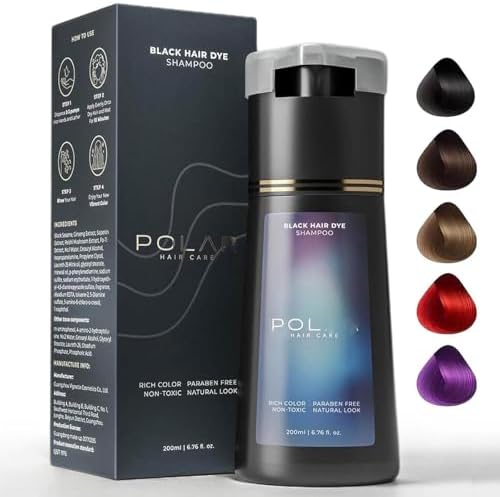 Polar Hair Dye Shampoo, Polar Haircare Instant Dye Shampoo, Hair Dye Shampoo 3 in 1 for Gray Hair, Color Shampoo Hair Dye for Hair Coverage, Keeping Hair Healthy and Shiny (Black)