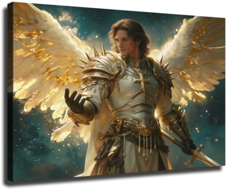 Archangel Michael Fighting Satan Renaissance-style Poster Prints Canvas Framed Wall Art (16x24inch- Framed)