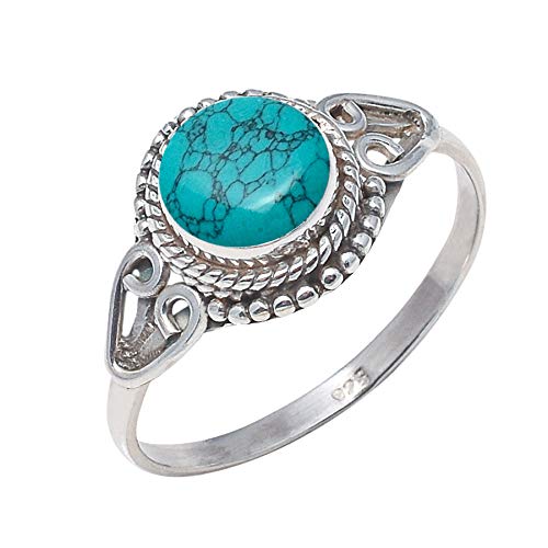 925 Sterling Silver Turquoise Ring Size US 10 - Turquoise Stone Gemstone Statement Ring Gift Jewellery For Girl Women