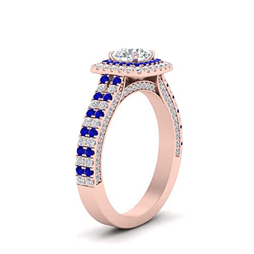 Image of 55Carat Choose Your Gemstone Double Band Square Halo Diamond CZ Ring 18K Rose Gold Plated Round Shape Halo Engagement Rings Everyday Jewelry Wedding Jewelry Handmade Gifts for Wife US Size 4 to 12