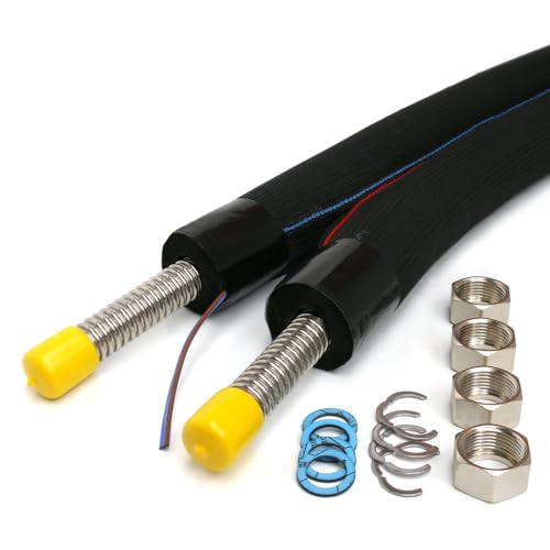 Tubo solar doble DN20 de acero inoxidable ondulado con cable de sensor – Tubo solar para energía solar térmica – Tubo doble preaislado 13 mm EPDM – Tuerca de unión de 1' – 5 m/10 m/15 m/20 m/25 m