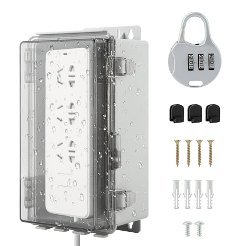 Image of 9x5x4.3 Inch Outdoor Waterproof Extension Cord Cover - Heavy Duty Plastic Electrical Outlet Plug Protector for Power Strips, Lights, Pump Controllers & Outside Use