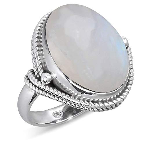 Bague cabochon pierre de lune Aden argent 925 taille 52 idéale pour vos tenues d'été