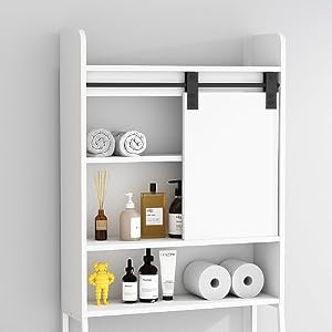 Over The Toilet Storage Cabinet3 Tier Above Toilet Storage CabinetBathroom Storage Cabinet Over Toilet with Sliding Barn Door for Bathroom Restroom Laundry
