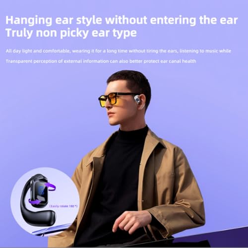 Image of Open Ear Bluetooth Headphones,Single Earpiece with Noise Canceling Mic,BT 5.4 Ear Hook Wireless Earbuds, 26 Hours Playtime LED Display Sports Bone Conduction Ear Buds for Running /Workout /Driving