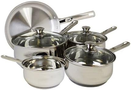 Acense Cookware Set, Induction Cook Set, Includes Milk Pan/Sauce Pan/ Frying Pan with Lids, Pack of 5, High Quality Food Grade Stainless Steel, Easy to Clean, Dishwasher Safe, Durable