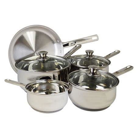 Acense Cookware Set, Induction Cook Set, Includes Milk Pan/Sauce Pan/Frying Pan with Lids, Pack of 5, High Quality Food Grade Stainless Steel, Easy to Clean, Dishwasher Safe (Silver)