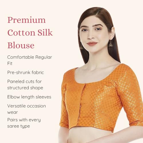 Image of Studio Shringaar Women's Zari Brocade Stitched Elbow Length Sleeves Saree Blouse