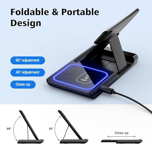Image of 3 in 1 Wireless Charger Charging Station, Wireless Charger Stand for iPhone17 16e 16 15 14 Pro Max 13 12 11,Charging Dock for AirPods 4 3 2 Pro, Apple Watch 11 /10 /9 /Ultra /8 /SE /7 /6 /5 /4 /3