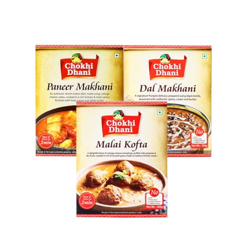 Image of Chokhi Dhani Ready to Eat Combo Pack of 3 | Paneer Makhani, Dal Makhani & Malai Kofta (300g Each) | North Indian Veg Curries | Just Heat & Eat Meals