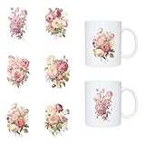 HBGZ Pink Peony Floral UV DTF Transfer Stickers, Waterproof Self-Adhesive Decals for Glass Ceramic Metal Cups, 1.77x2.3 Inch, 6 Pack