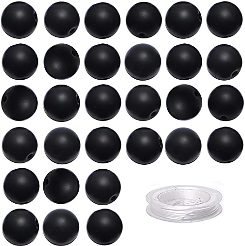 Image of 80Pcs Natural Crystal Beads Stone Gemstone Round Loose Energy Healing Beads with Free Crystal Stretch Cord for Jewelry Making (Matte Onyx, 10mm)