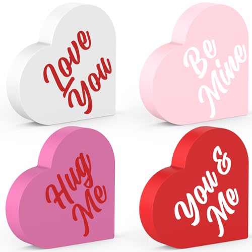 Valentines Day Decorations, 4 PCS Double Printed Wooden Conversation...