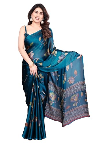 Image of SUPERLAXMI Women's Chiffon Floral Printed Saree with Blouse Piece