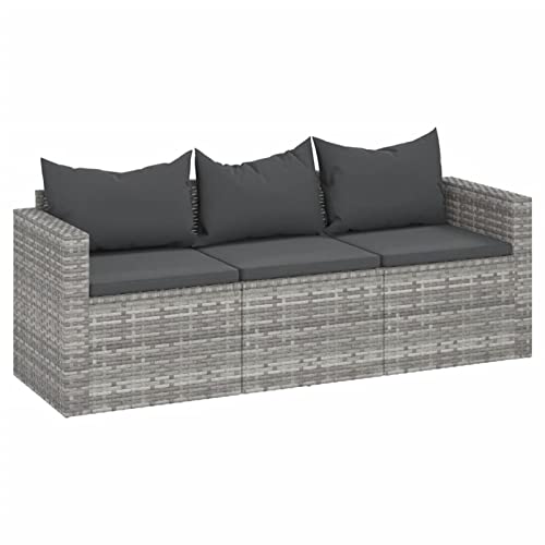 Gecheer Gartenlounge Set, Terrassensofa, 3-Sitzer Gartensofa, Terrassenmöbel, Loungemöbel Garten, Kissen, Grau Poly Rattan