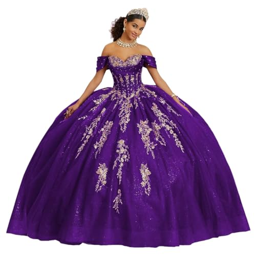 Zxruijing Purple Quinceanera Dresses Ball Gowns with Bow Off Shou...