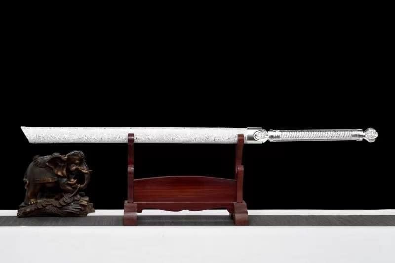 Miniatura 7 de Espada china, Tang jian espadas reales (hoja forjada de acero de alto carbono) aspecto de plata