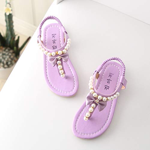 White Sandals for Girls Summer Princess Baby Thong Shoes Sandals Bowknot Toddler Kids Infant Pearl Girls Baby Shoes (Purple, 8 Years)4