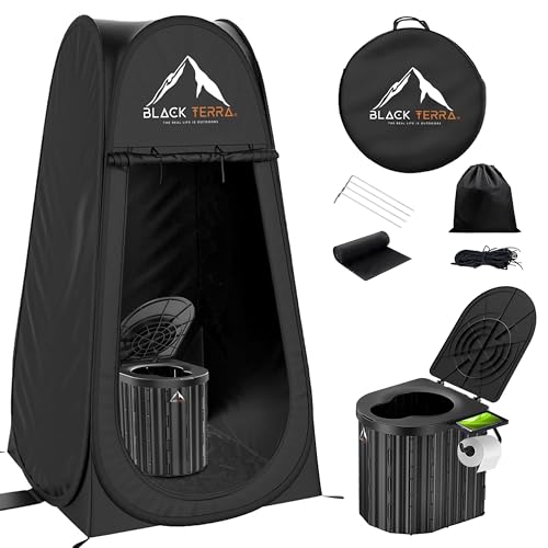 Portable Toilet for Camping & Shower tent for camping Privacy Outdoor Bathroom Tent XL Portable Toilet Set for Adults (Black)