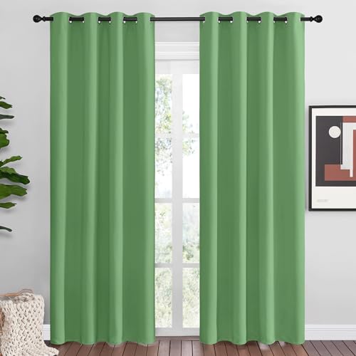 Image of NICETOWN Froest Green Blackout Curtains 86 inches Length for Living Room, 2 Panels, 55 inch Wide, Thermal Insulated Long Drapes for Large Window