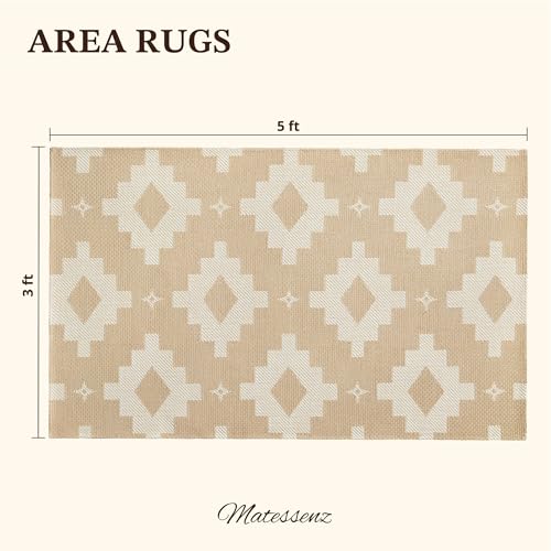 Tapete decorativo beige geométrico 3x5 ft lavable miniatura 2