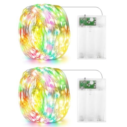 HOTUT 2 Piezes Cadena de Luces 5M 50 LED, Guirnalda Luces LED Pilas Impermeable Exterior Interior, para Navidad, Habitacion, Fiesta, Jardín, Bodas, Compleaños