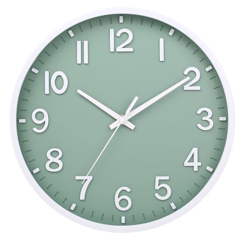 Wall Clocks Battery Operated 8 inch Modern Wall Clock,Silent Non Ticking Wall Clock for Living Room Bedroom Kitchen Office Classroom Decor (Green White)