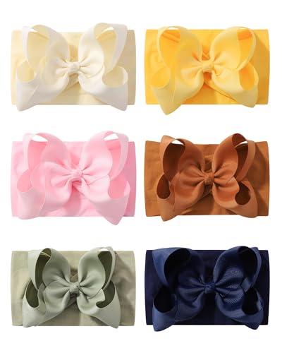 Image of doboi 6PCS Ribbon Bow Nylon Headbands, Baby Girl Headbands Hair Accessories for Infants, Newborns, and Toddlers in Bright Colors