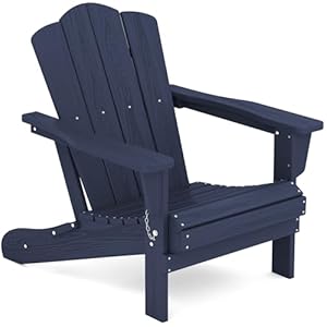 KINGYES Folding Adirondack Chair, Relaxing Stackable|Arm Rest|Ergonomic HDPE All-Weather Adirondack Chair, Navy