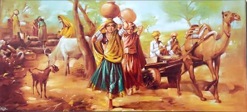 Crafts of India Vibrant Indian Village Scene Paper Poster: Authentic Rural Life Depiction, Perfect for Home or Office Decor : Reprint on Paper (Unframed 13"X26" inches)