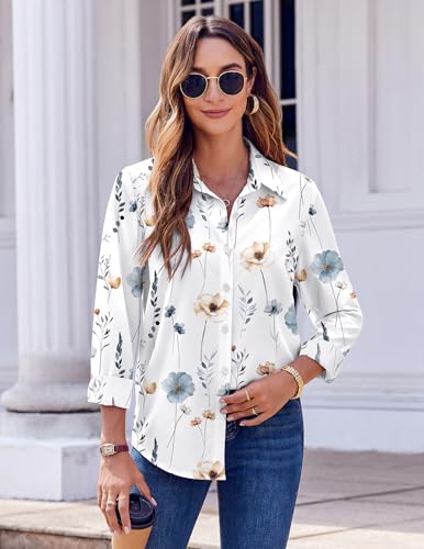 Zeagoo Button Down Shirts for Women Dressy Floral Printed Long Sleeve Blouse Business Casual Work Tops4