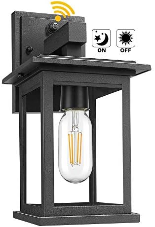 Upgrade Dusk to Dawn Sensor Outdoor Wall Lanterns, Exterior Wall Sconce Porch Light Fixture with E26 Socket, 100% Anti-Rust Waterproof Matte Black Wall Mount Lamp with Clear Glass for Entryway Garage