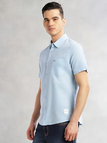 Image of Thomas Scott Men's | Solid | Half Sleeve | Slim Fit | Linen Blend | Spread Collar | Casual Shirt
