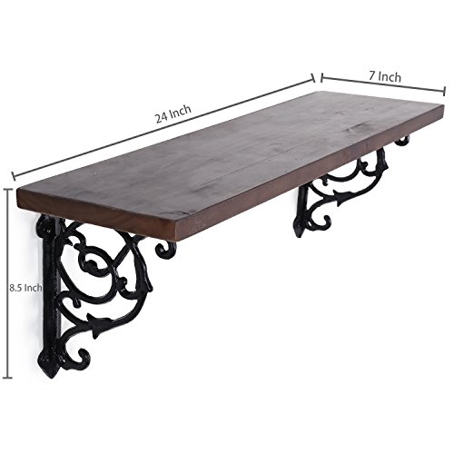 Mygift 24-Inch Floating Shelf Wood With Decorative Victorian Style Cast Iron Brackets #TOP4